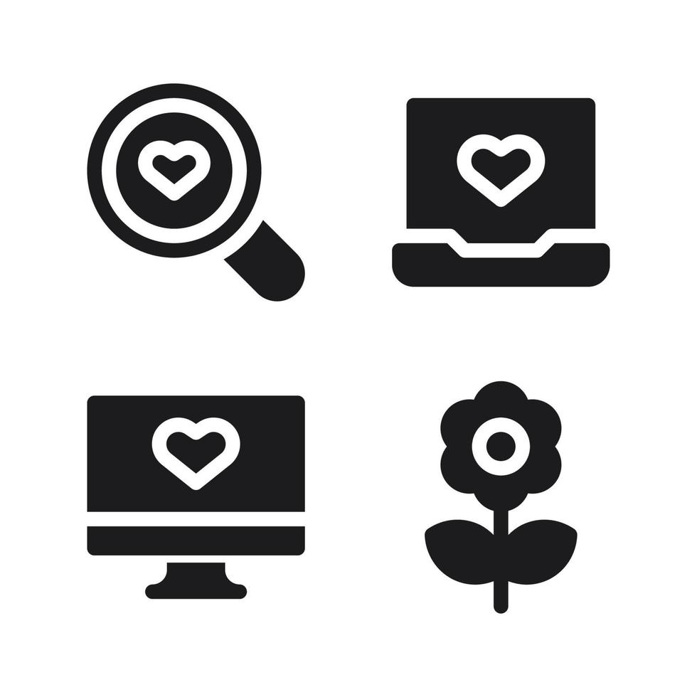 Romantik Symbole Satz. suchen, Laptop, Monitor, Blume. perfekt zum Webseite Handy, Mobiltelefon Anwendung, App Symbole, Präsentation, Illustration und irgendein andere Projekte vektor