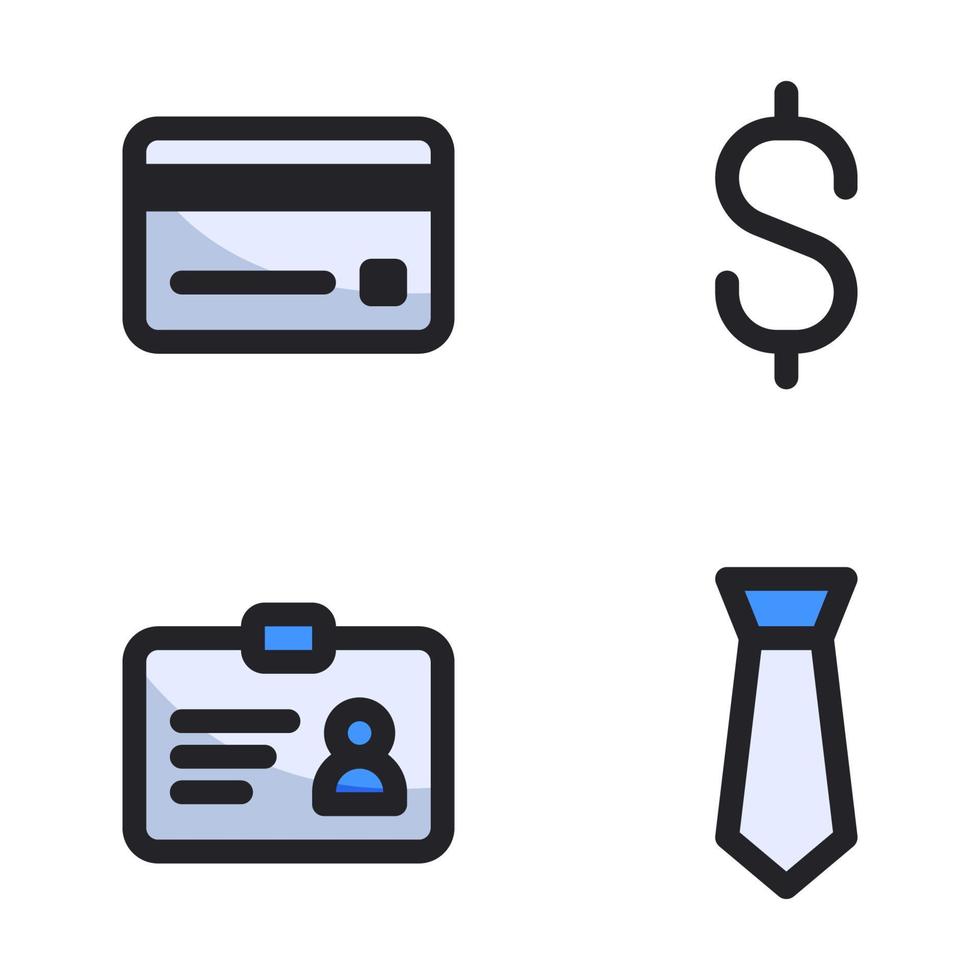 företag förvaltning ikoner uppsättning. kreditera kort, dollar, id kort, slips. perfekt för hemsida mobil app, app ikoner, presentation, illustration och några Övrig projekt vektor
