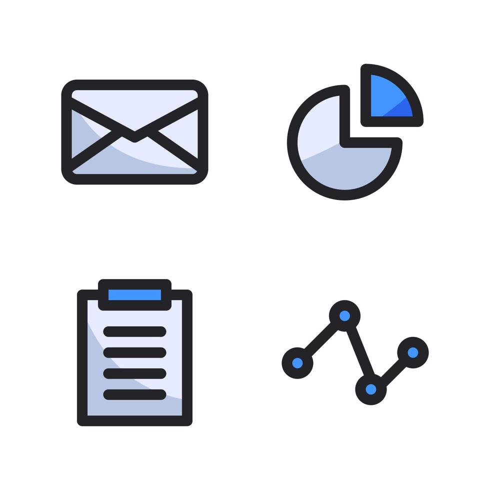 Geschäft Verwaltung Symbole Satz. Email, Kuchen Diagramm, Zwischenablage, Netzwerk. perfekt zum Webseite Handy, Mobiltelefon Anwendung, App Symbole, Präsentation, Illustration und irgendein andere Projekte vektor