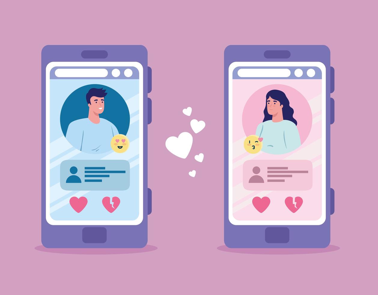 Online-Dating-Service-Anwendung mit Smartphone mit sozialen Profilen vektor