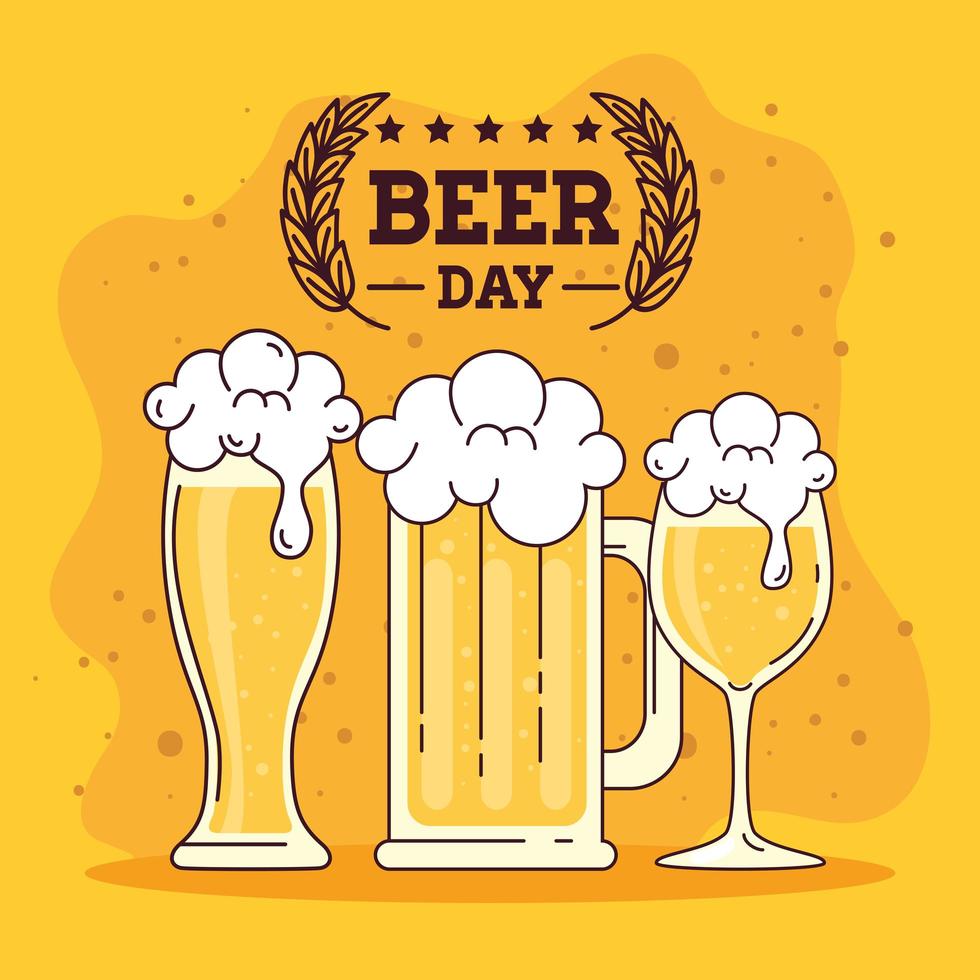 Internationale Feier zum Biertag mit Gläsern Bier vektor