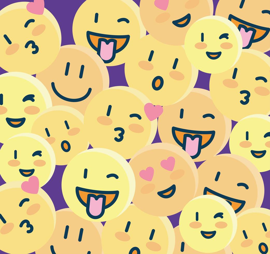 bakgrund av emojis, gula ansikten ikoner vektor