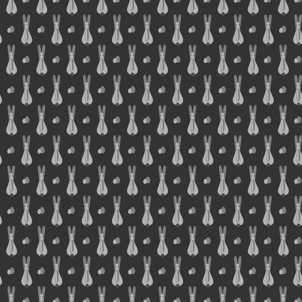 sömlös svartvit mönster med söt påsk kanin och ägg på en mörk grå bakgrund. tecknad serie vektor illustration.