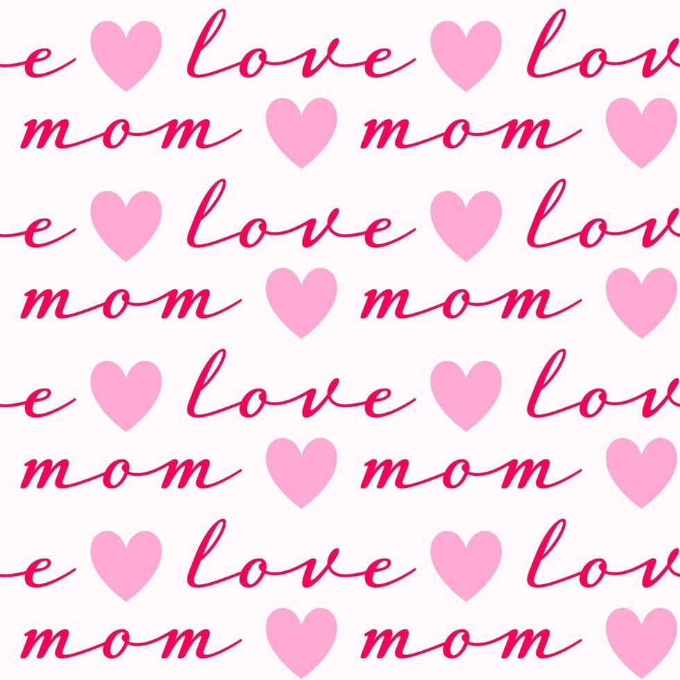 sömlös mönster av kärlek och mamma ord med rosa hjärtan på isolerat bakgrund. design för mödrar dag, våren, sommartid, scrapbooking, textil, Hem dekor, papper hantverk. vektor