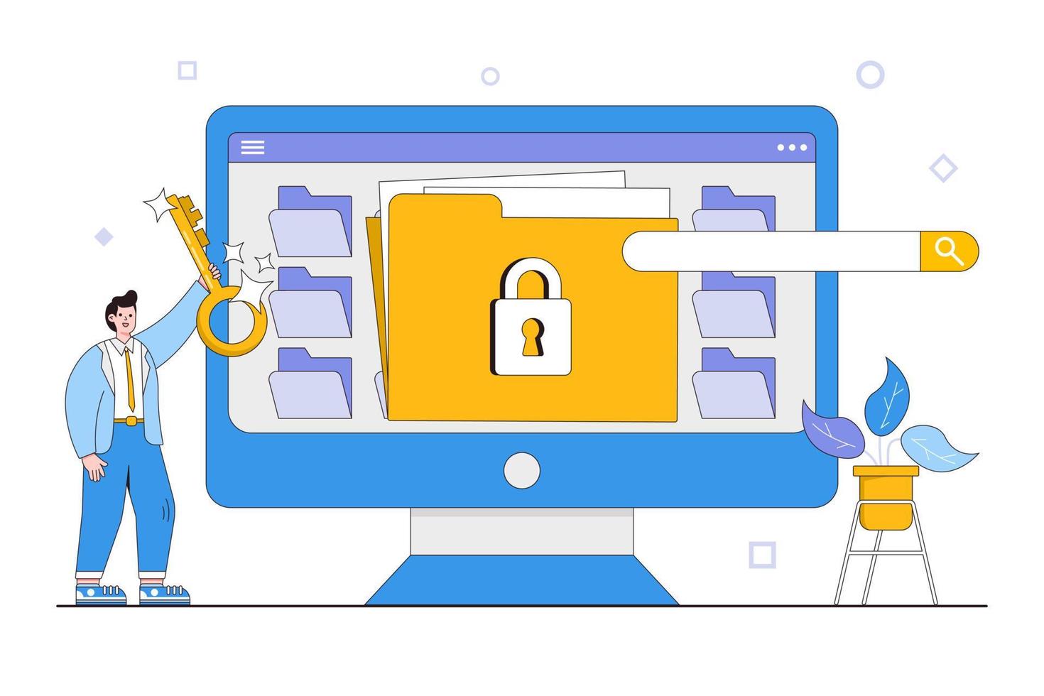 cyber säkerhet vektor illustration begrepp med tecken. data säkerhet, skyddade tillgång kontrollera, Integritet data skydd. modern platt stil för landning sida, webb baner, infografik, hjälte bilder