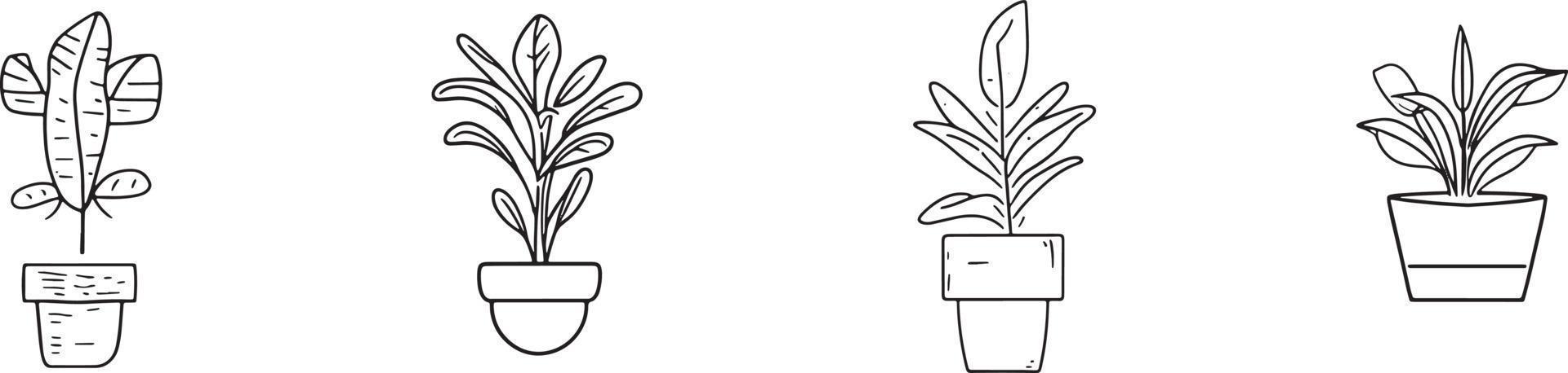 minimalistisk samling av ritad för hand hemplanta kastruller i platt design vektor