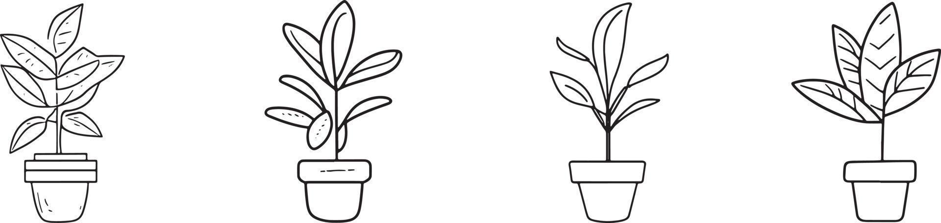 minimalistisk samling av ritad för hand hemplanta kastruller i platt design vektor