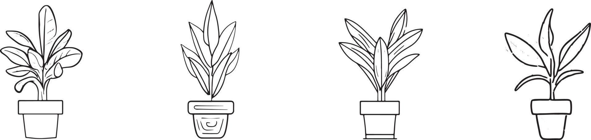 minimalistisk samling av ritad för hand hemplanta kastruller i platt design vektor