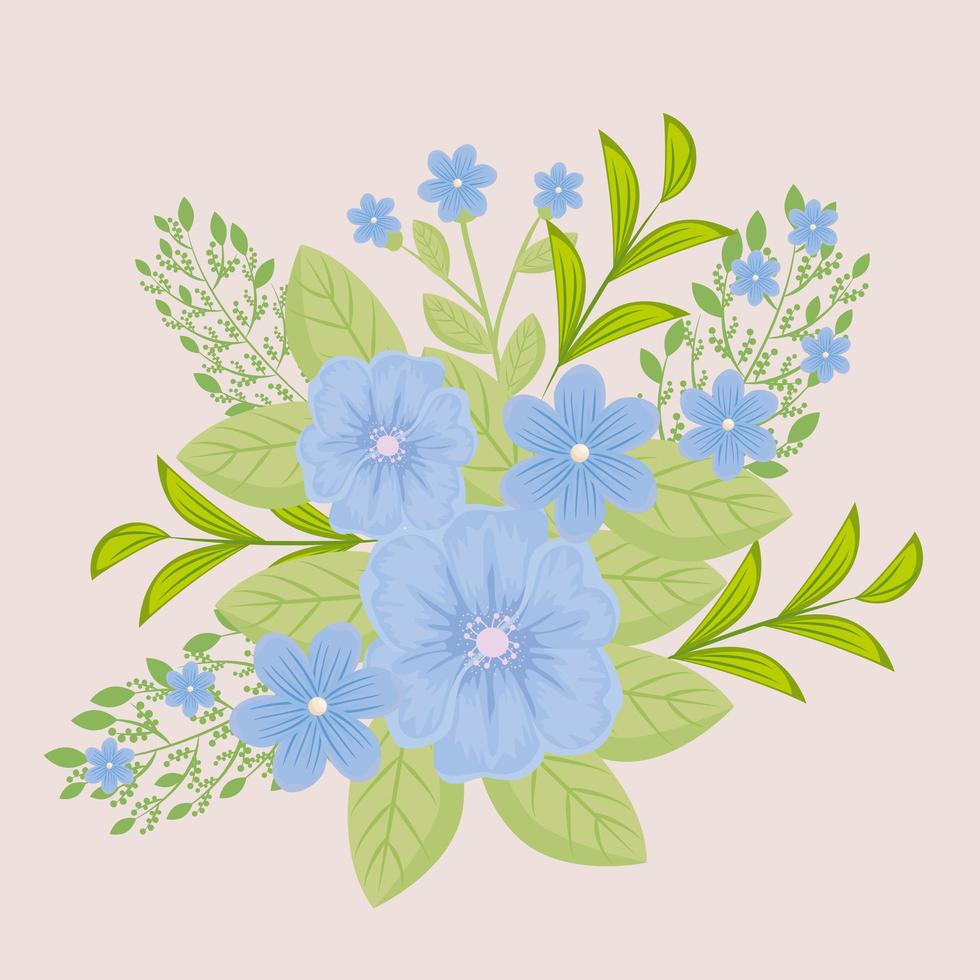 blaue Blüten mit Zweigen und Blättern für die Naturdekoration vektor