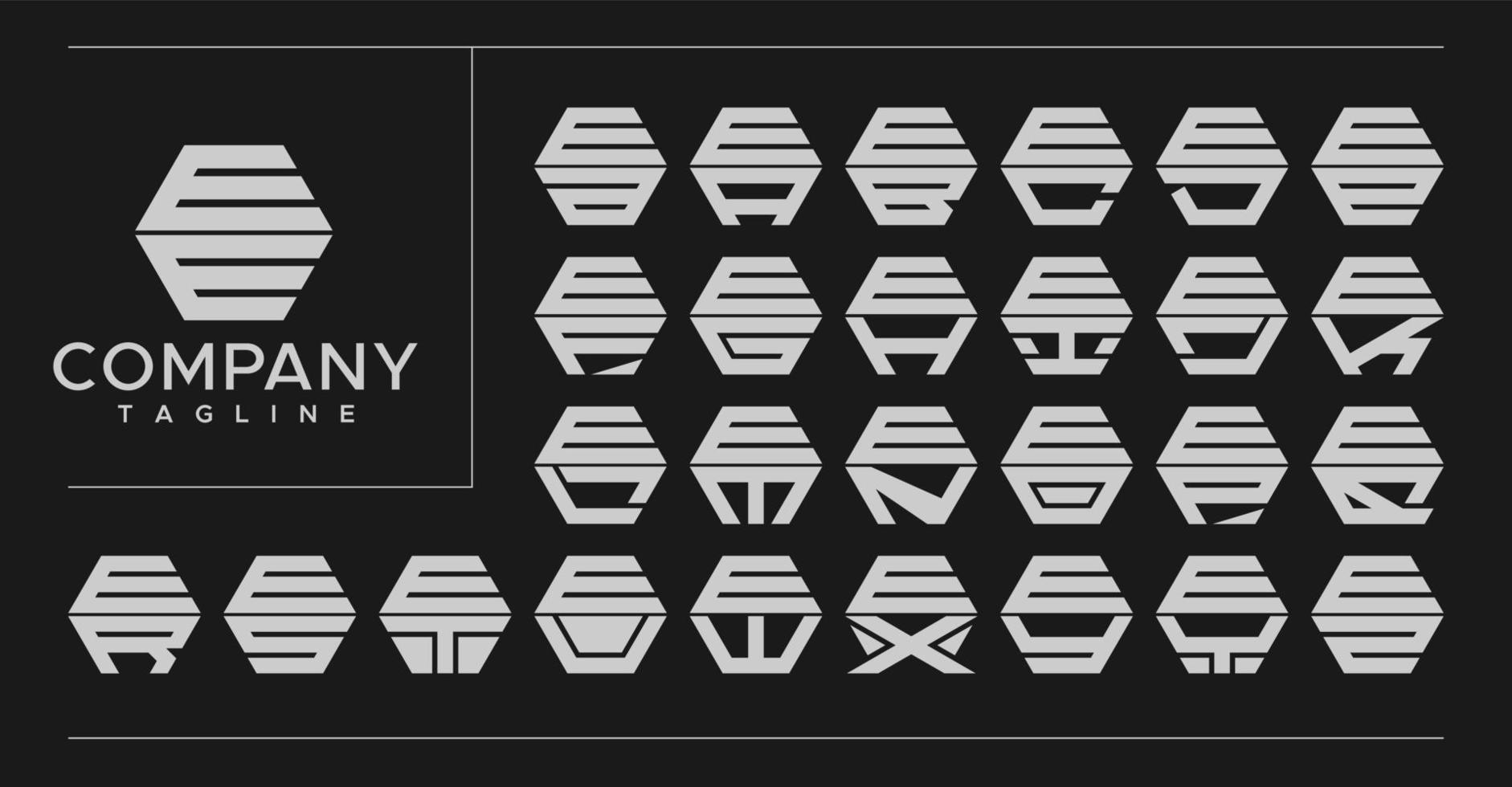 minimalistisch Linie Hexagon Brief e Logo Design. Technologie ee e Brief Logo Vektor Satz.