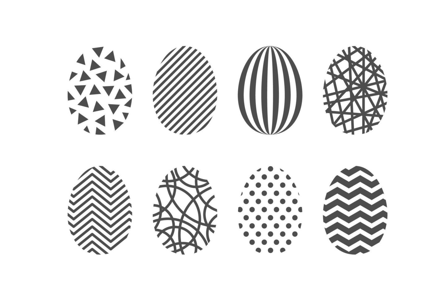 einfach einfarbig Ostern Ei Design. isoliert Vektor Vorlage von geometrisch Muster mit Punkte, Streifen, Dreiecke.