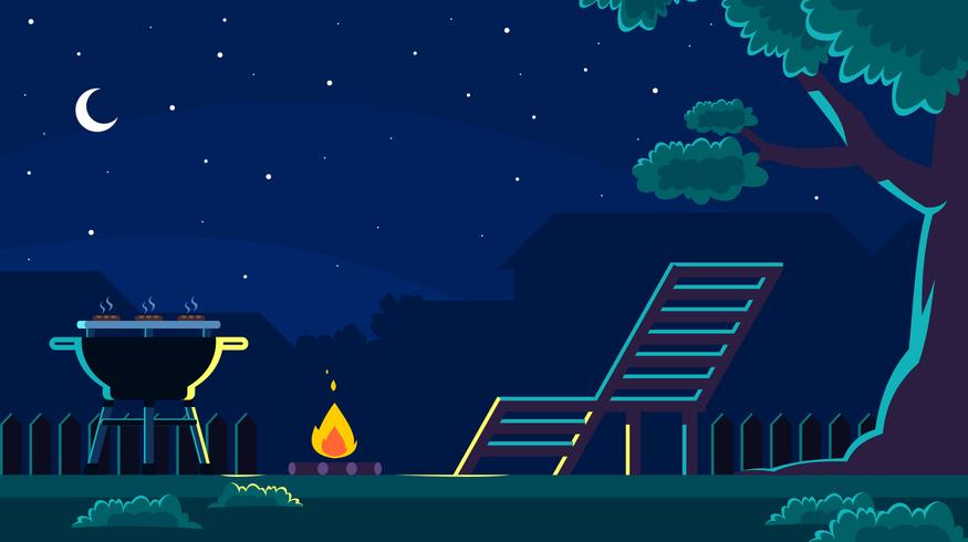 Backyard Grill In The Night Vector