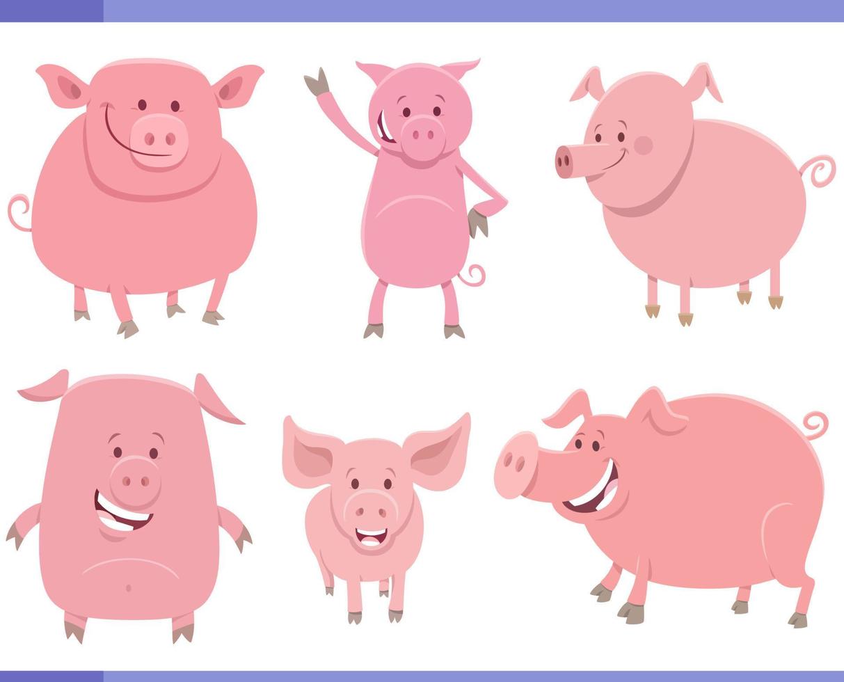 Karikatur komisch Schweine Bauernhof Tier Zeichen einstellen vektor