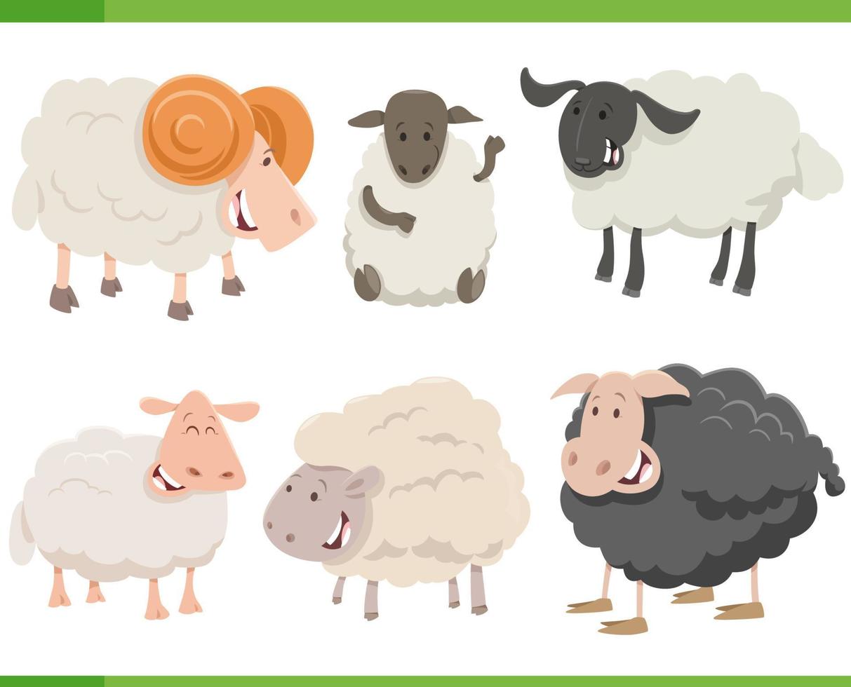 Karikatur komisch Schaf Bauernhof Tier Zeichen einstellen vektor