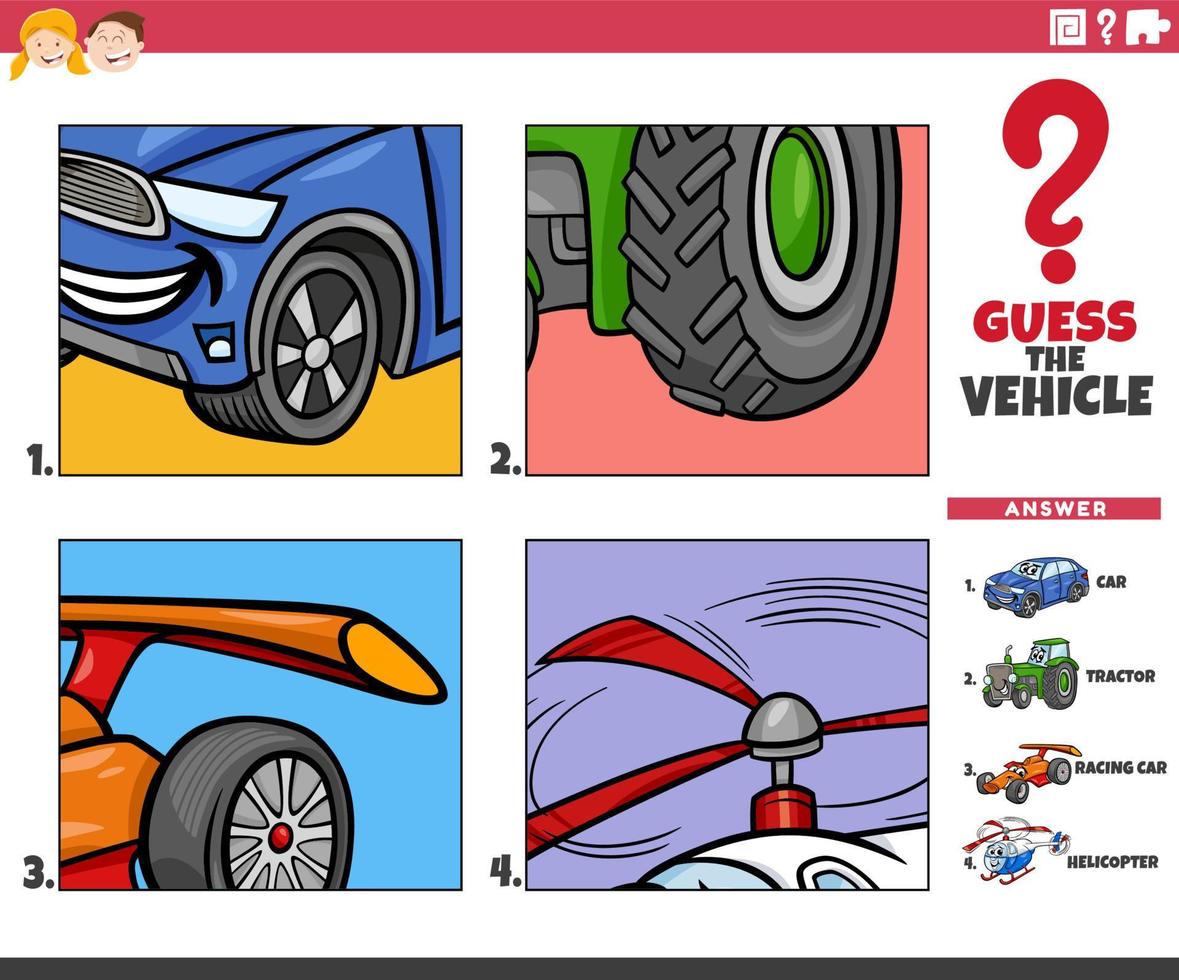 vermuten das Fahrzeug Karikatur lehrreich Spiel zum Kinder vektor
