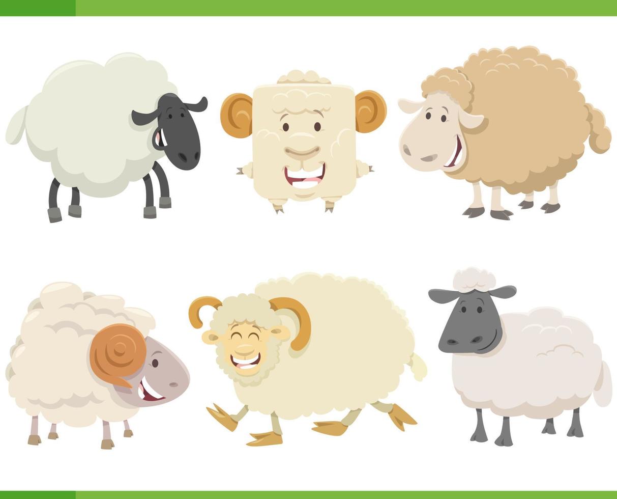 Karikatur glücklich Schaf Bauernhof Tier Zeichen einstellen vektor