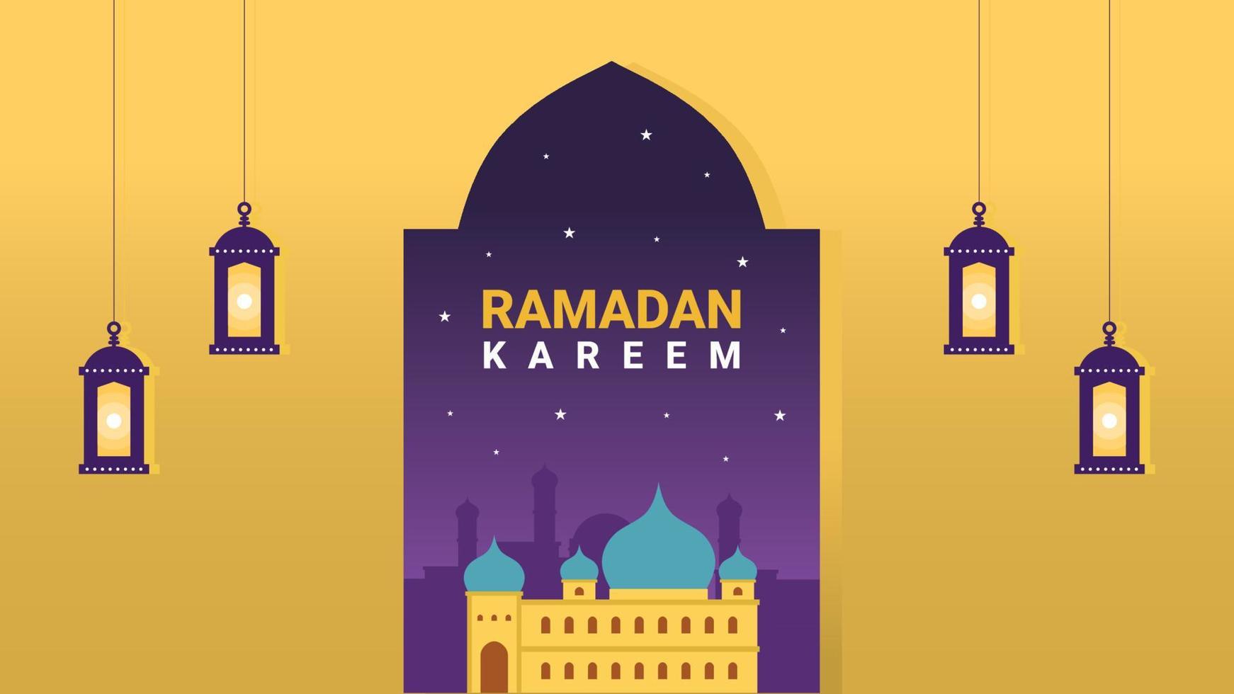 Ramadan kareem Hintergrund Banner Poster mit Moschee und Laternen vektor