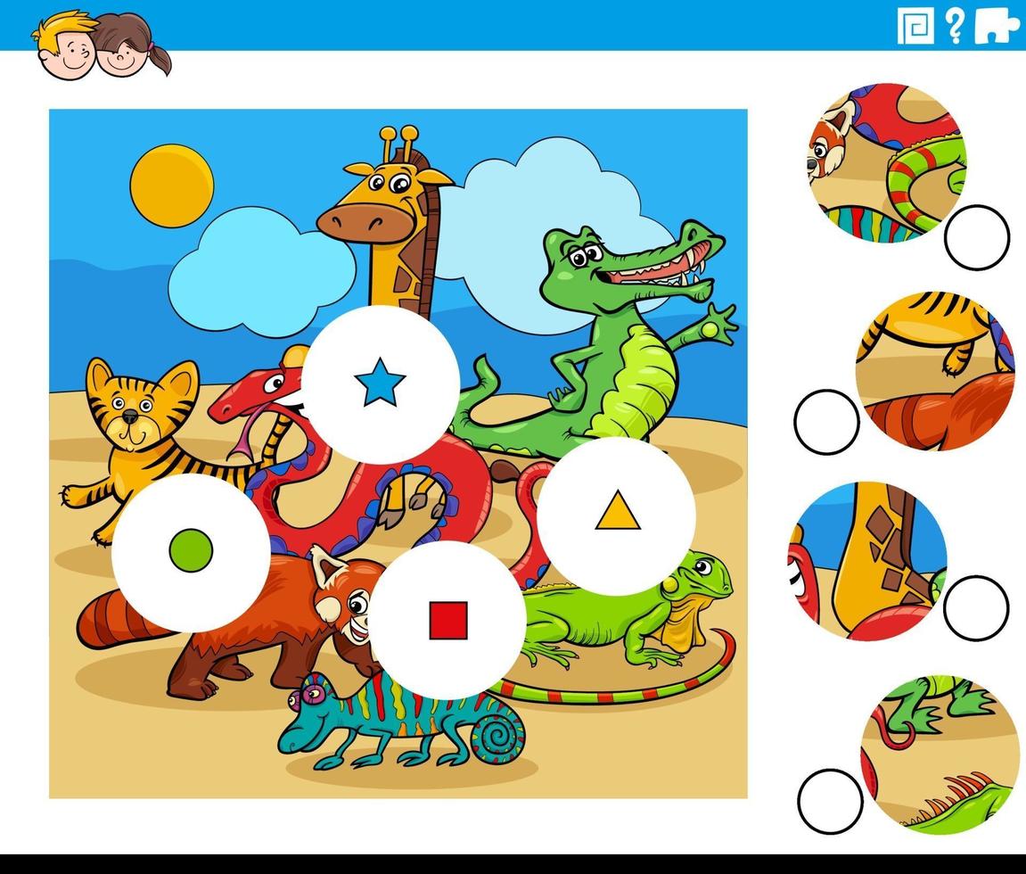 Match Pieces Aufgabe mit Comicfiguren vektor