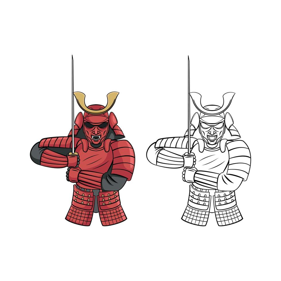 Färbung Buch Samurai Krieger Karikatur Charakter vektor