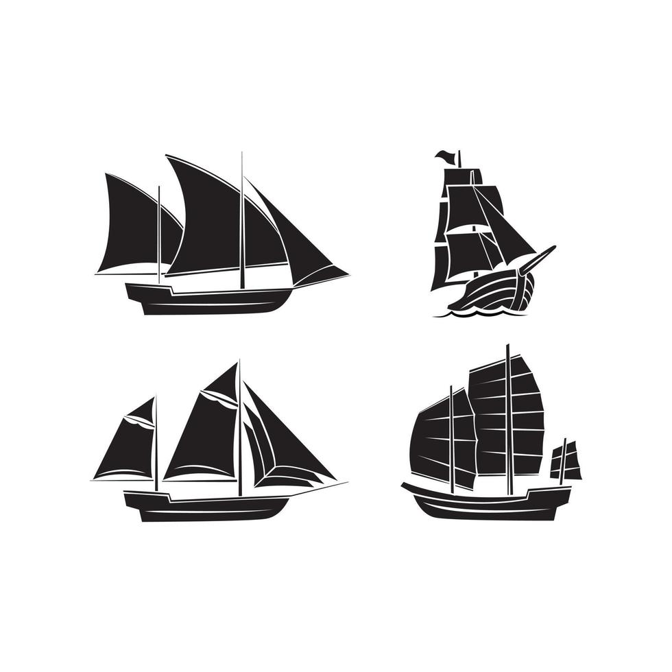 svart silhuett samling av fartyg symbol vektor