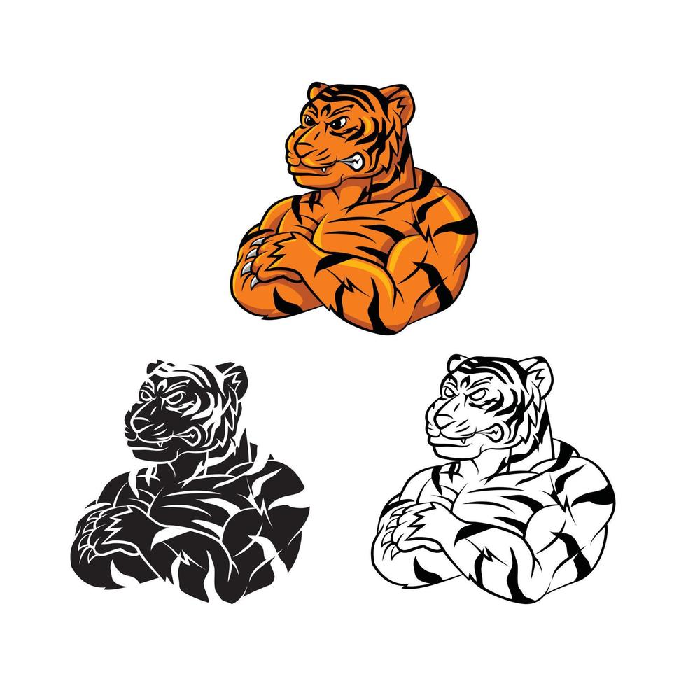 stark Tiger Illustration Sammlung auf Weiß Hintergrund vektor