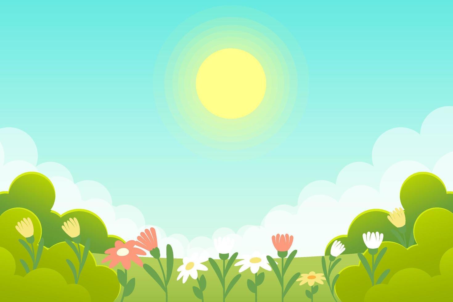 Gradient Frühling Landschaft Hintergrund Illustration mit Blumen vektor