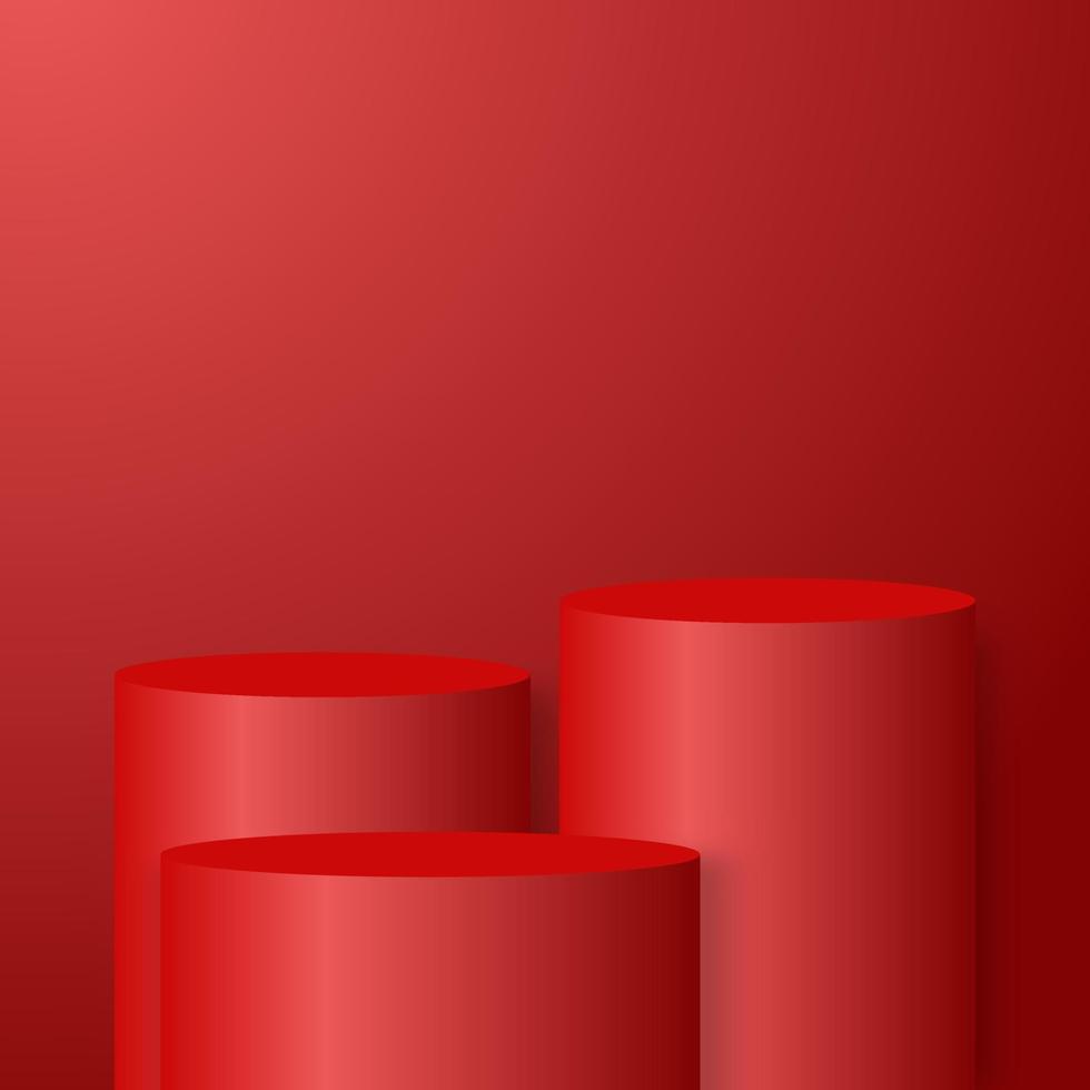 tom runda piedestal. röd cirkulär podium med steg för utestående lyx produkt monter visa annons på Färg bakgrund med minimal stil i studio rum vektor