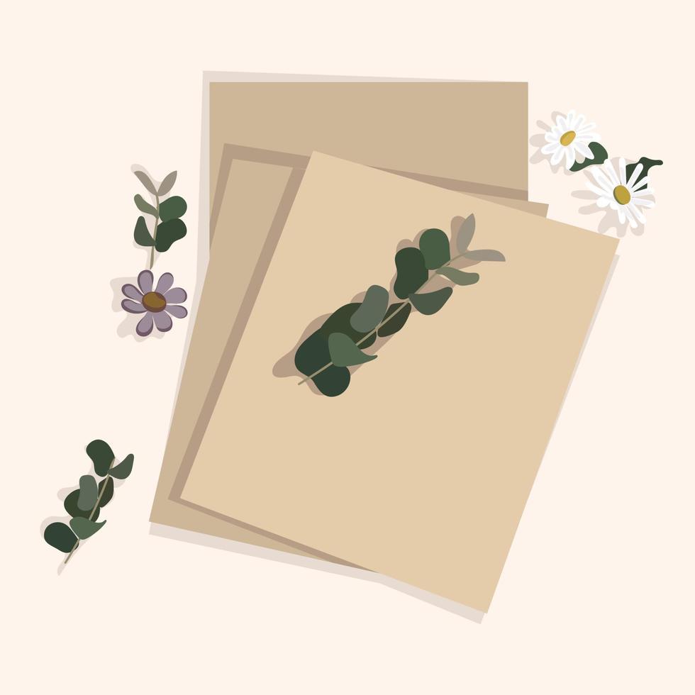 Illustration mit mehrere Blätter von Jahrgang Papier auf ein Weiß Hintergrund mit Geäst und Blumen. getragen alt Papier. Vektor Illustration. Drucken zum Banner, Flyer.