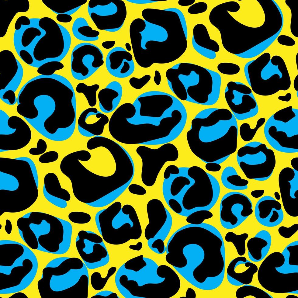 Vektor groß Leopard Muster, nahtlos Hintergrund, klassisch drucken. abstrakt Haut von ein wild Katze. Mode. Flecken. hell uneben Flecken von anders Schattierungen. Drucken auf Papier und Textilien. Gelb, Blau