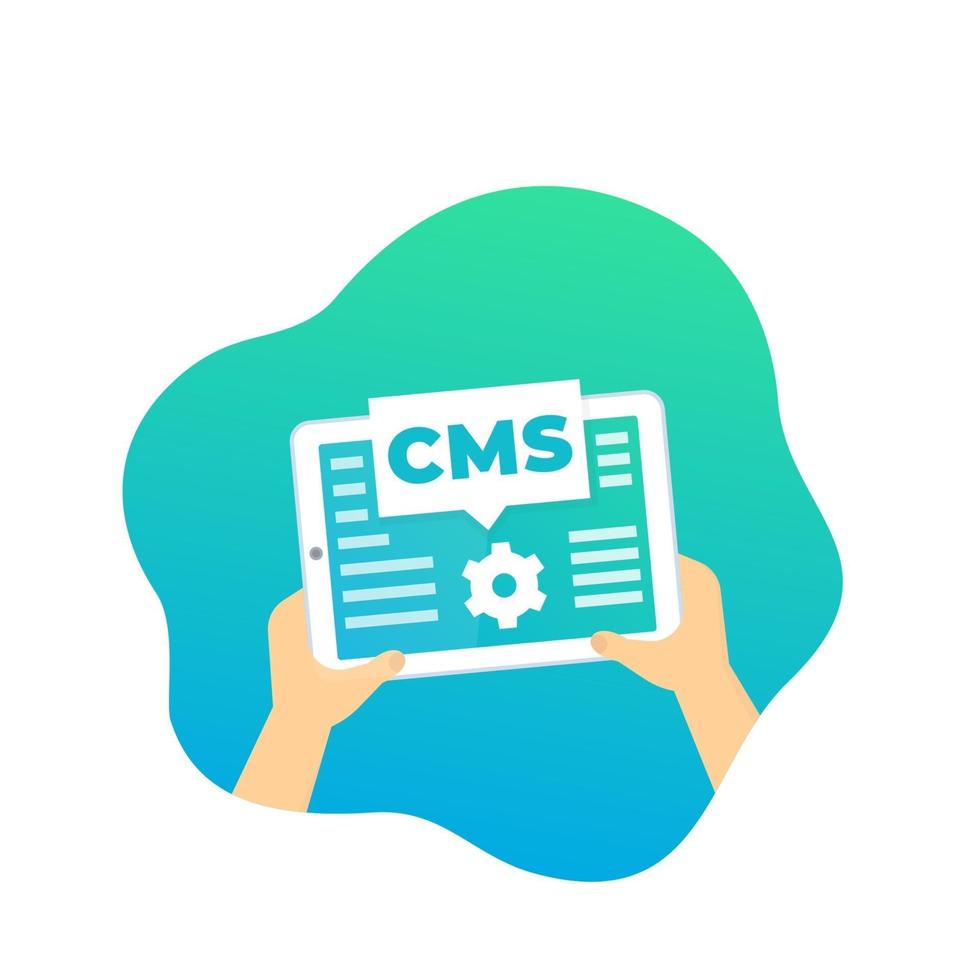 cms, Content Management System, Tablet in Händen, vector.eps vektor