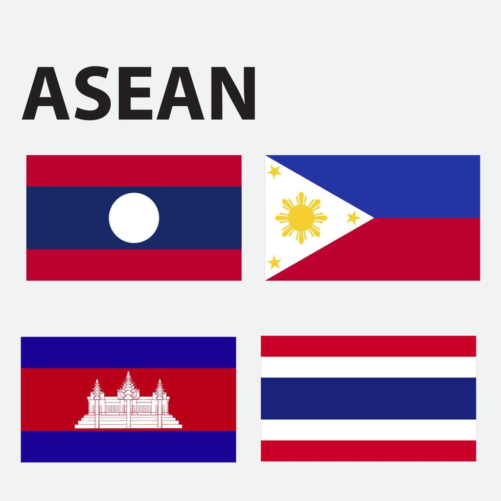 Flaggen von Osten Asien und Süd Osten Asien Land, blasen, flattern, Vektor Illustration, Hintergrund,