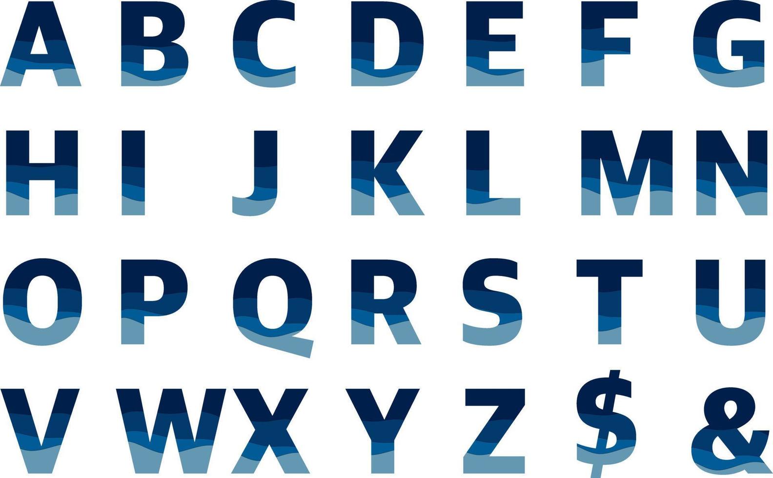 ABC Blau Alphabet Schriftart Vektor Meer Welle einstellen