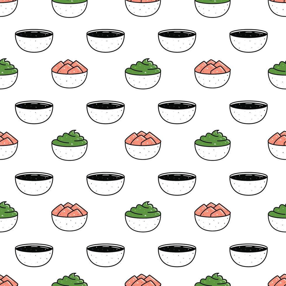 söt sushi illustration. vektor platt hand dragen sömlös mönster