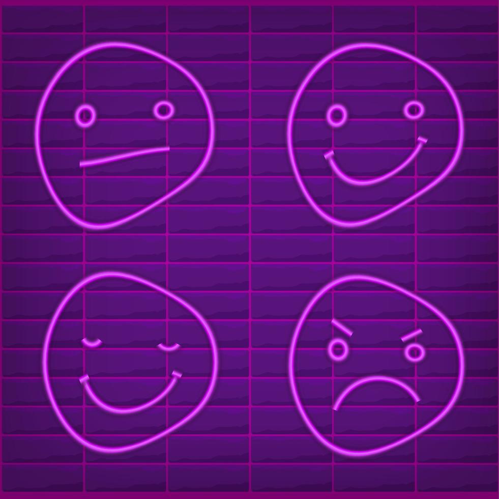 Neon- Illustration von lila Emoji. Vektor Symbol von Karikatur verliebt Emoji mit Herz Augen und Lächeln im Gliederung Neon- Stil, lila und violett Farben. glühend Emoticon mit Hintergrundbeleuchtung