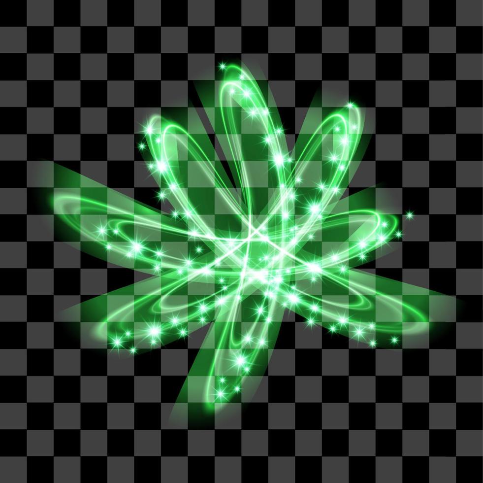 vektor grön form lysande lampor på transparent bakgrund. särskild effekt ljus strålar. gnista, stjärna brista, blixt. strålkastare blossa. belysning.