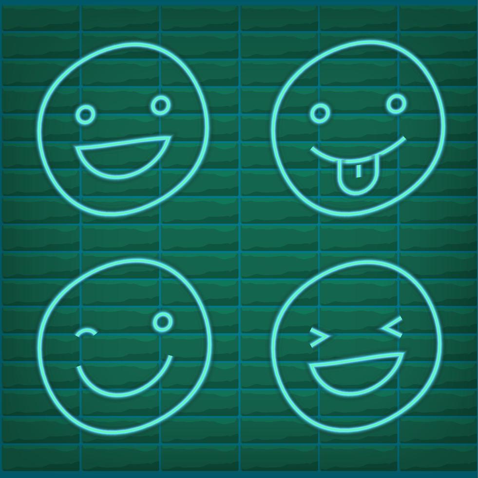 vektor grön turkos neon ikon uppsättning för humör spårare. tio skala av Färg lampa lysande känsla ler från besviken till Lycklig isolerat på svart. uttryckssymbol element av ui design för klient betyg, avgift