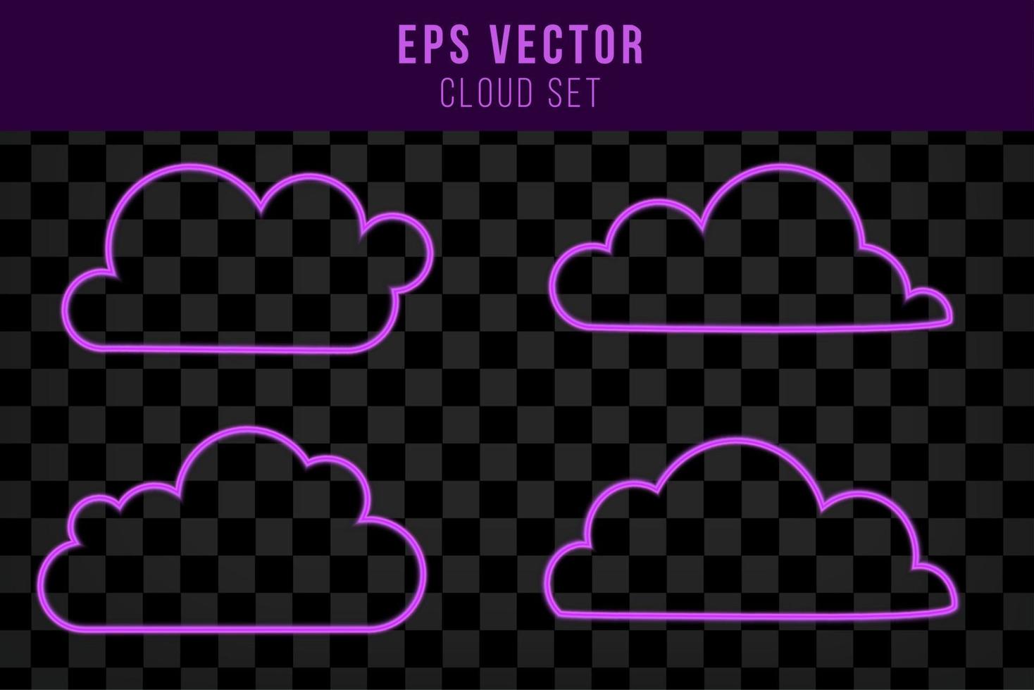 vektor neon moln uppsättning, ljus lila ljus, ikoner samverkan lysande på mörk bakgrund, isolerat symboler.