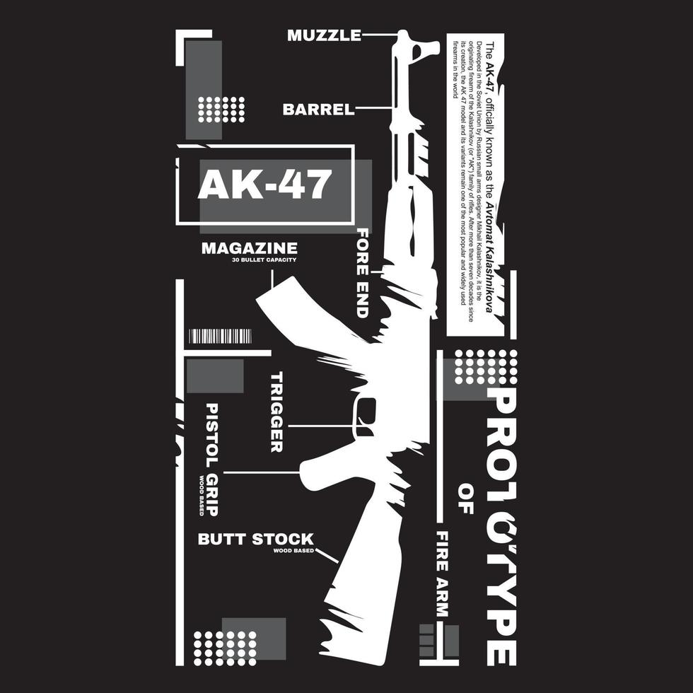 ak 47 Feuerwaffe T-Shirt Design vektor