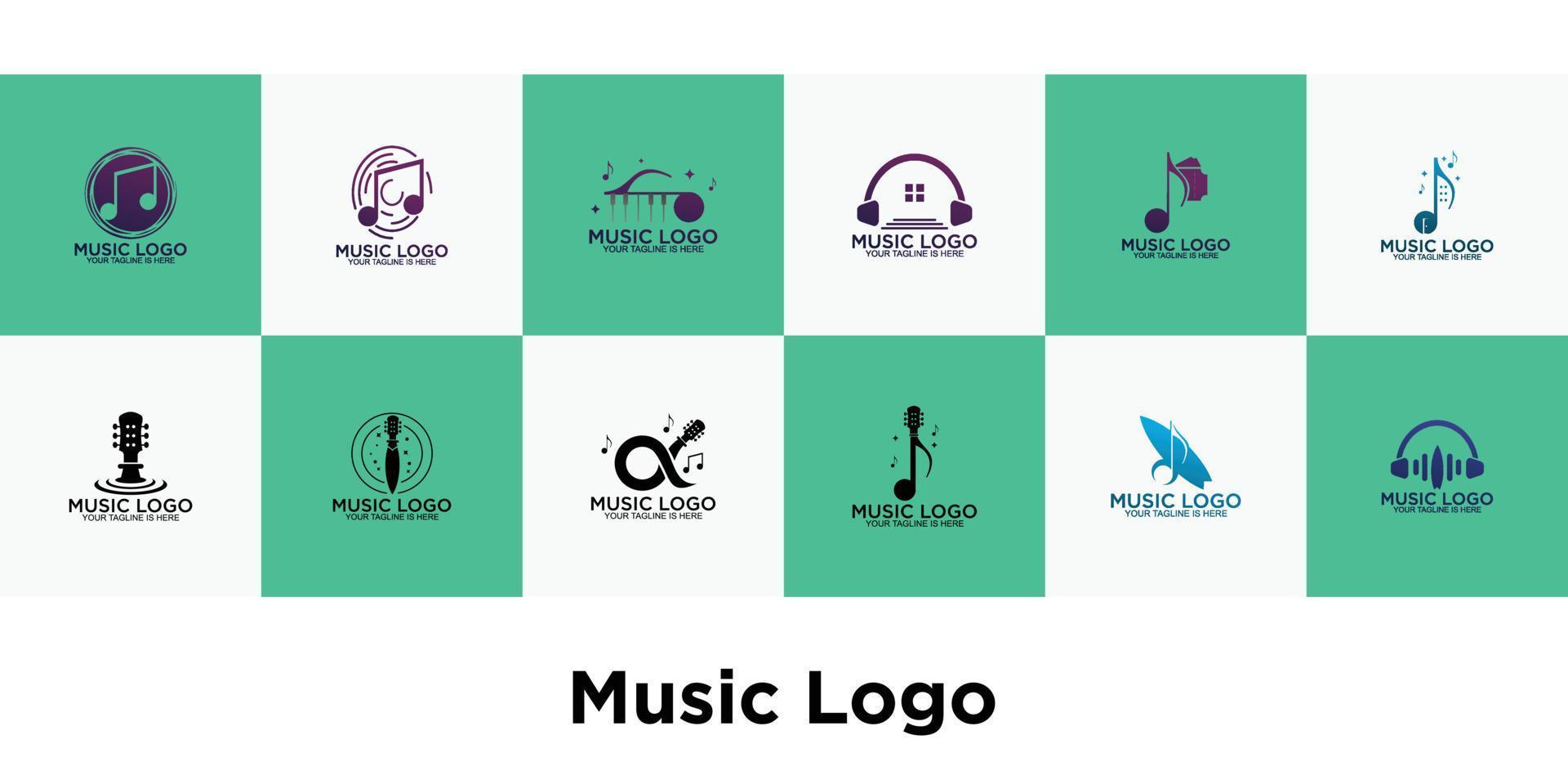 uppsättning av musik logotyp vektor, musik logotyp inspiration vektor