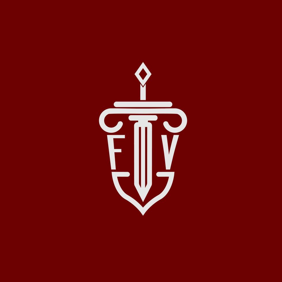 fv första logotyp monogram design för Rättslig advokat vektor bild med svärd och skydda