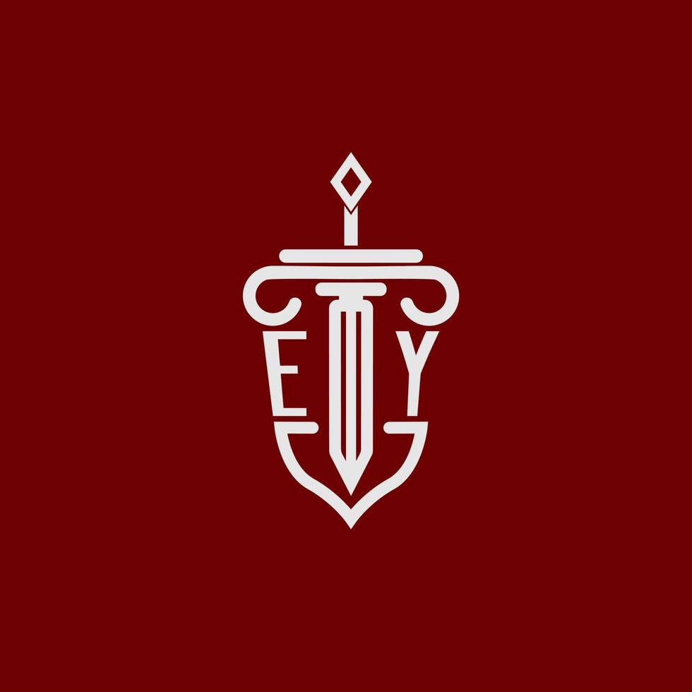 ey första logotyp monogram design för Rättslig advokat vektor bild med svärd och skydda