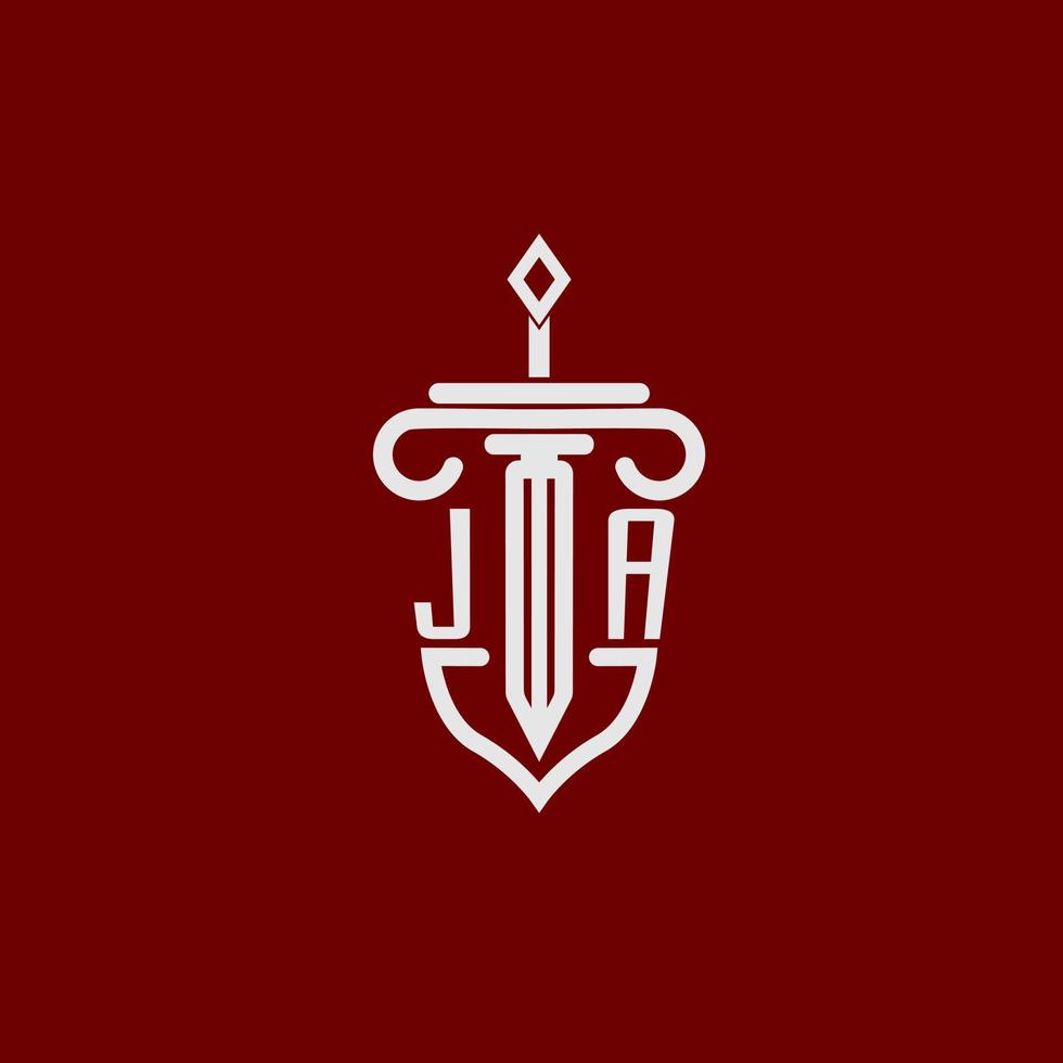 ja första logotyp monogram design för Rättslig advokat vektor bild med svärd och skydda
