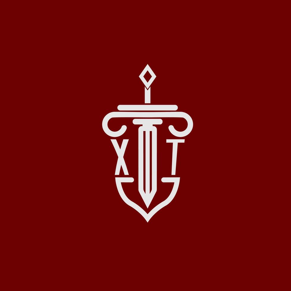 xt första logotyp monogram design för Rättslig advokat vektor bild med svärd och skydda