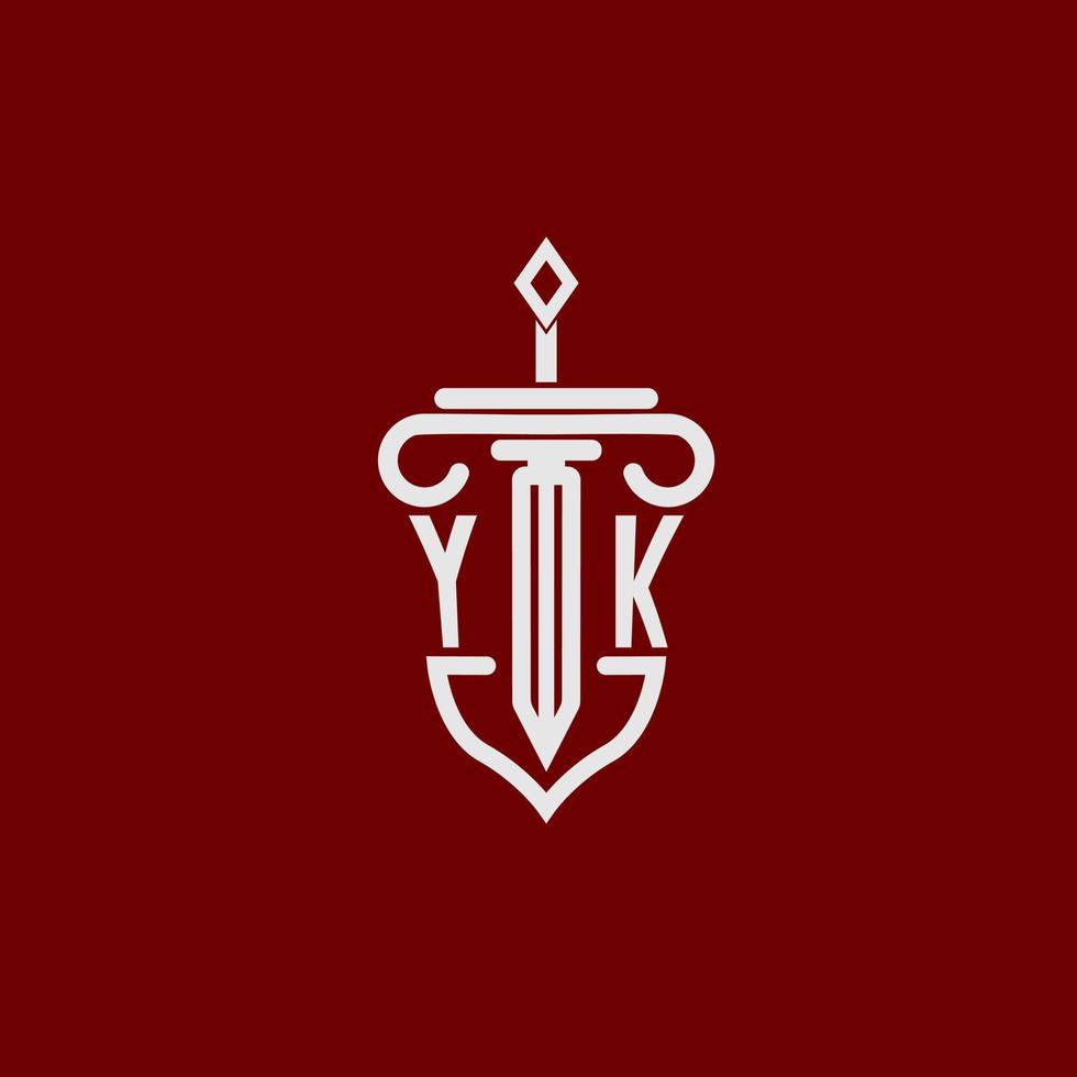 yk första logotyp monogram design för Rättslig advokat vektor bild med svärd och skydda