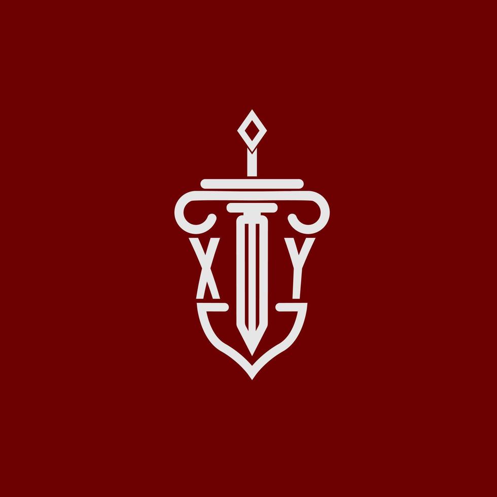 xy Initiale Logo Monogramm Design zum legal Anwalt Vektor Bild mit Schwert und Schild
