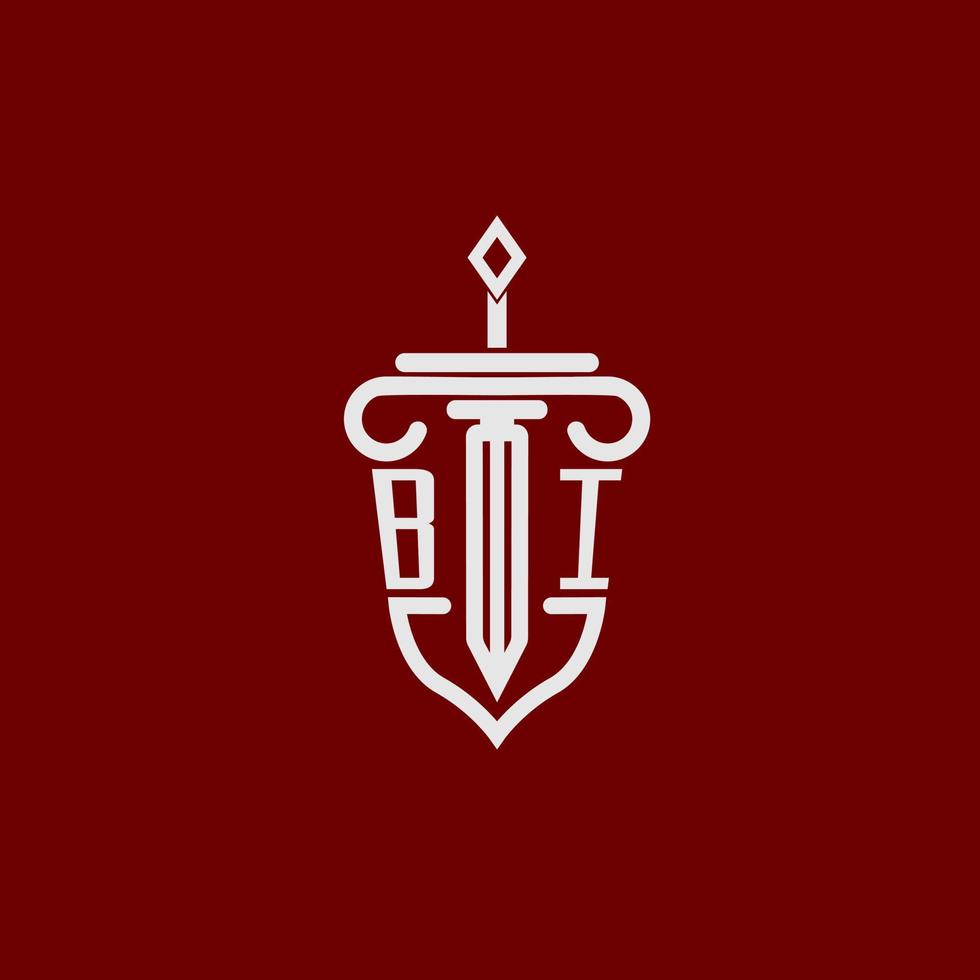 bi första logotyp monogram design för Rättslig advokat vektor bild med svärd och skydda
