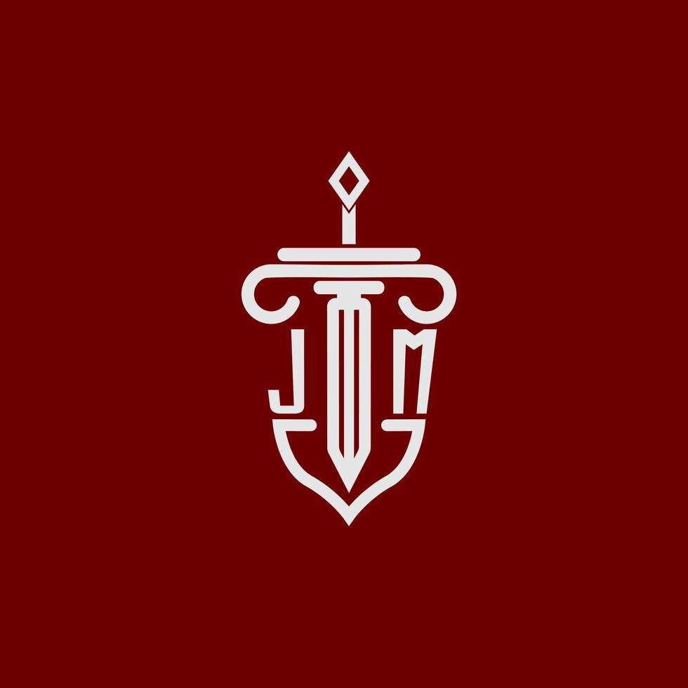 jm första logotyp monogram design för Rättslig advokat vektor bild med svärd och skydda