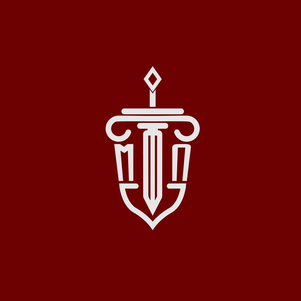 mn första logotyp monogram design för Rättslig advokat vektor bild med svärd och skydda