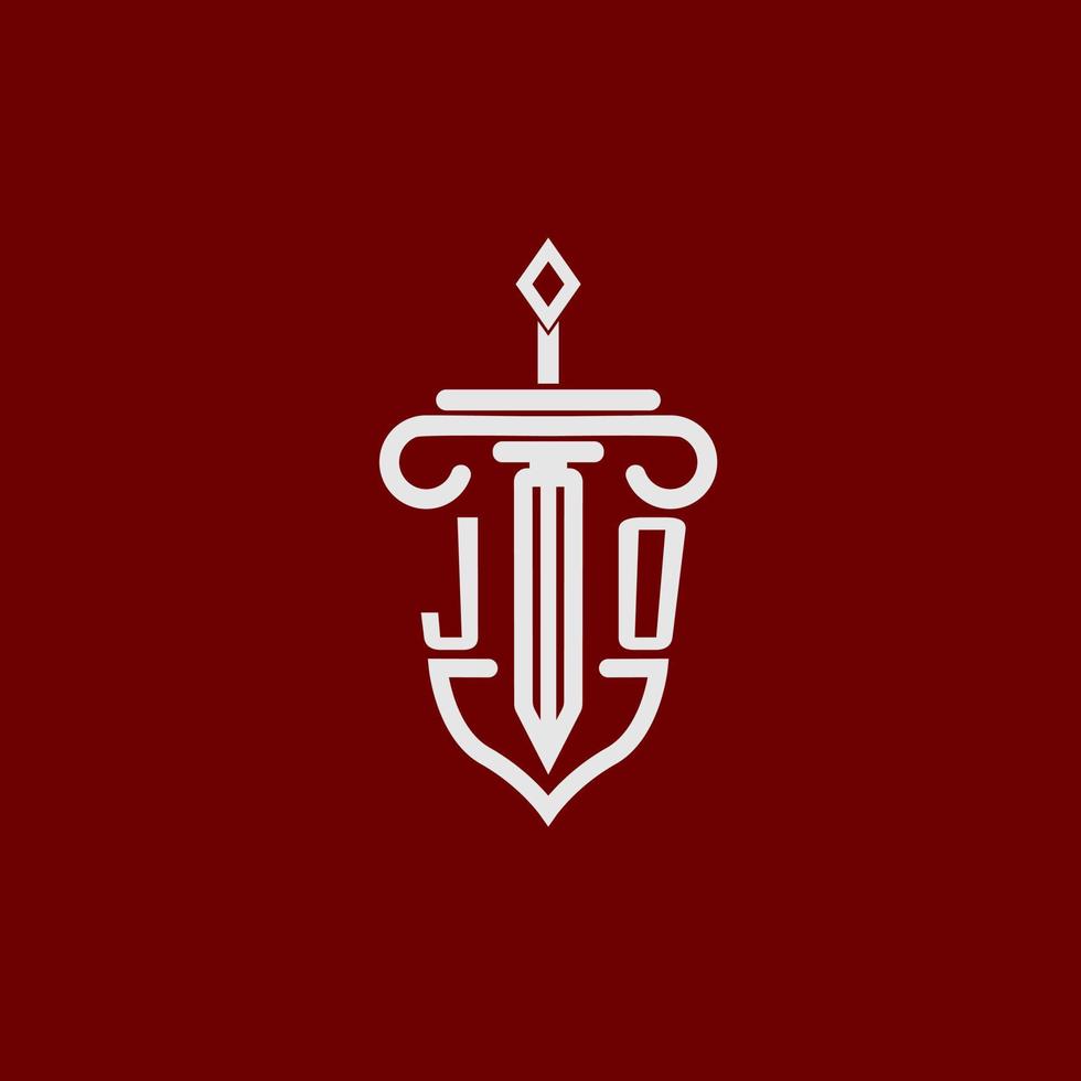 jo första logotyp monogram design för Rättslig advokat vektor bild med svärd och skydda