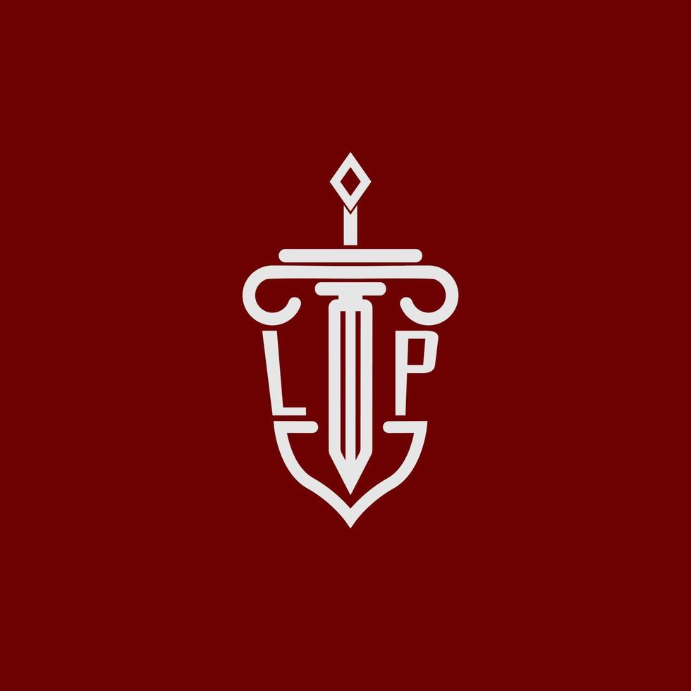 lp första logotyp monogram design för Rättslig advokat vektor bild med svärd och skydda